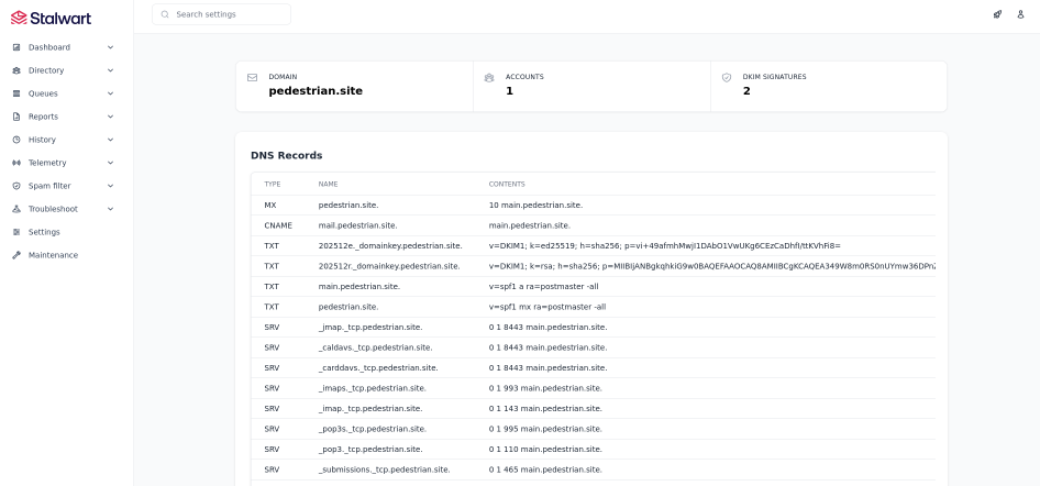 Stalwart DNS records